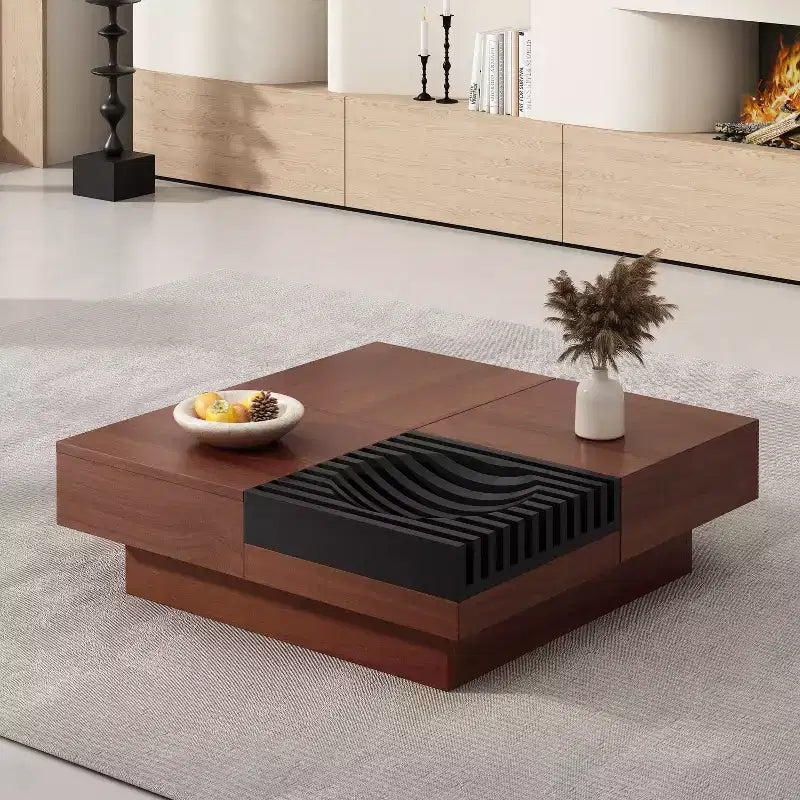 Tavolino da Salotto Contenitore in Legno di Acacia