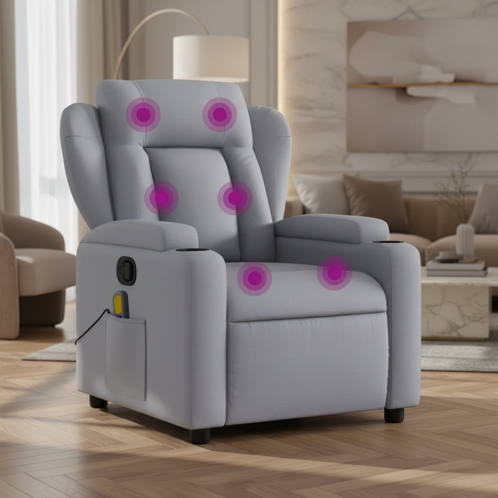 vidaXL Light Gray Fabric Recliner Chair - 6-Point Vibration Massage, Adjustable Backrest & Footrest