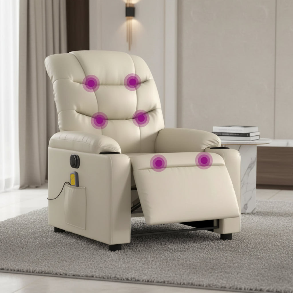 vidaXL Electric Massage Recliner Chair Cream Faux Leather