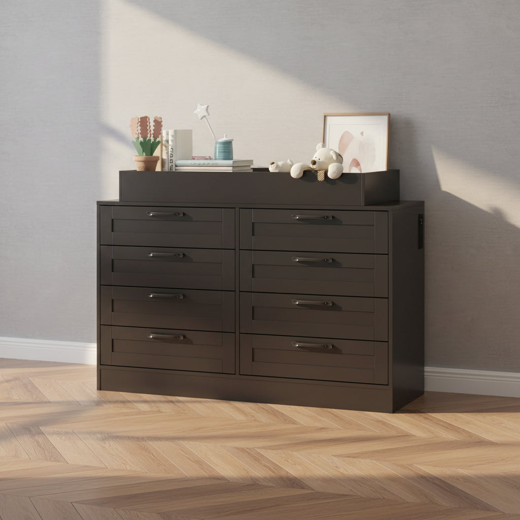 CuisinSmart 8 Drawers Dresser with Changing Table Top, Multi-Drawer Storage Diaper Changing Station with Safety Shelf Top
