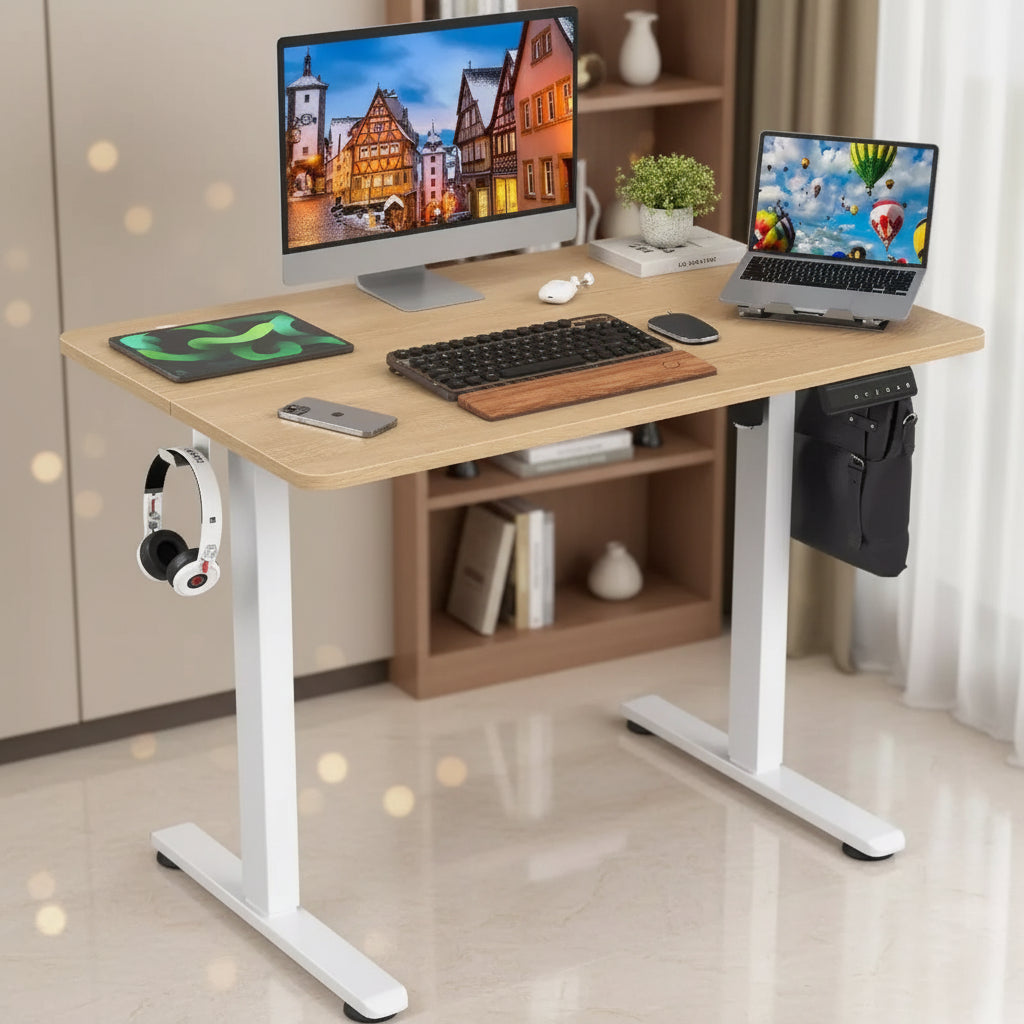 PexFix 40 x 24 Electric Standing Desk Nature Desktop Height Adjustable Computer Desk Stand up Home Office Desk with Splice Board
