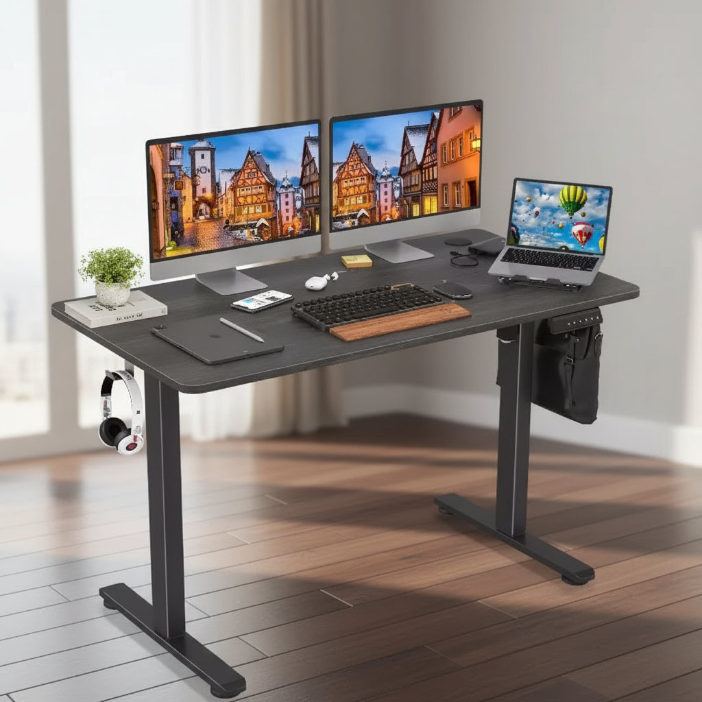 PexFix 48 x 24 Electric Standing Desk Walnut Desktop Height Adjustable Computer Desk Stand up Home Office Desk with Splice Board