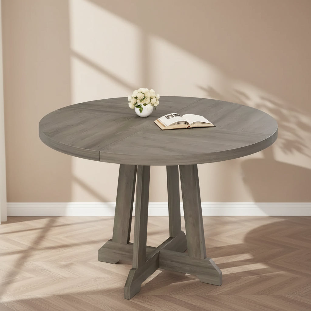 Round Dining Table for 4, 47 Inch Wooden Kitchen Table with Mortise Legs, Circle Table, Dinner Table for Dining Room, Kitchen