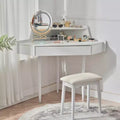 Corner Vanity Desk for Bedroomwith Adjustable Brightness Mirror, Open Storage Shelves, and Space-Saving Design for Bedroom Use