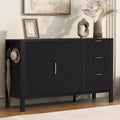Wooden Buffet Cabinet, Wave-Pattern Sideboard with 3 Drawers & Hooks, Storage Cabinet Cupboard - ModernLuxe