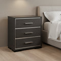 Royal Hampton Style Three Drawers Wooden Nightstand with Bar Handles, Dark Gray